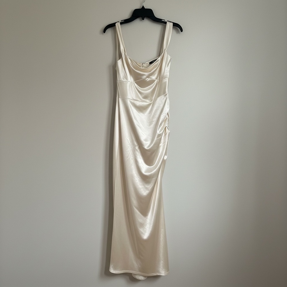 Satin Ivory Square Neck Slip Dress Windsor Elegant Champagne Formal Gown Small - Picture 9 of 11